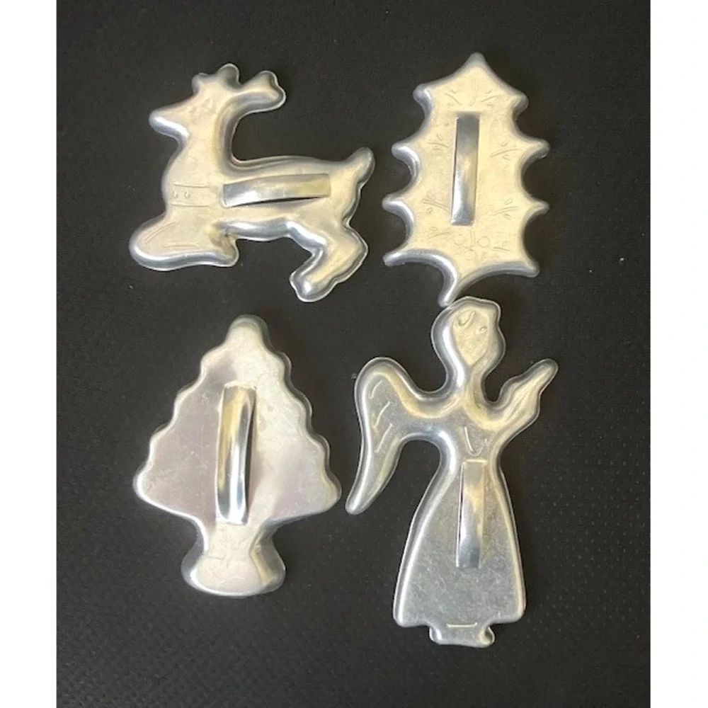 Vintage Aluminum W Handles Cookie Cutters Christmas Shape Lot of 4